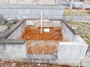 樹木、古くなった灯篭、地面のコンクリートの撤去